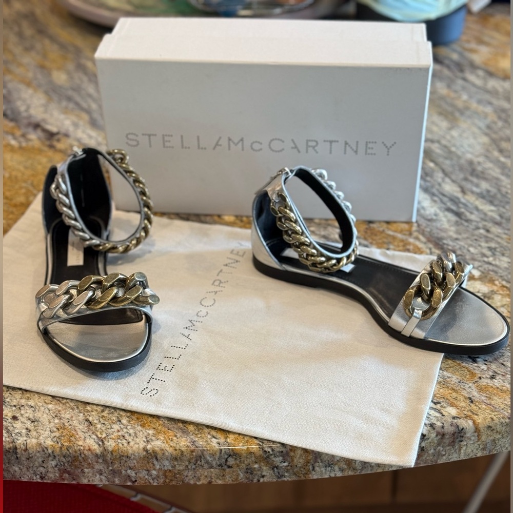 Stella McCartney Falabella Metallic Sandals, Size 39+. Excellent Condition.